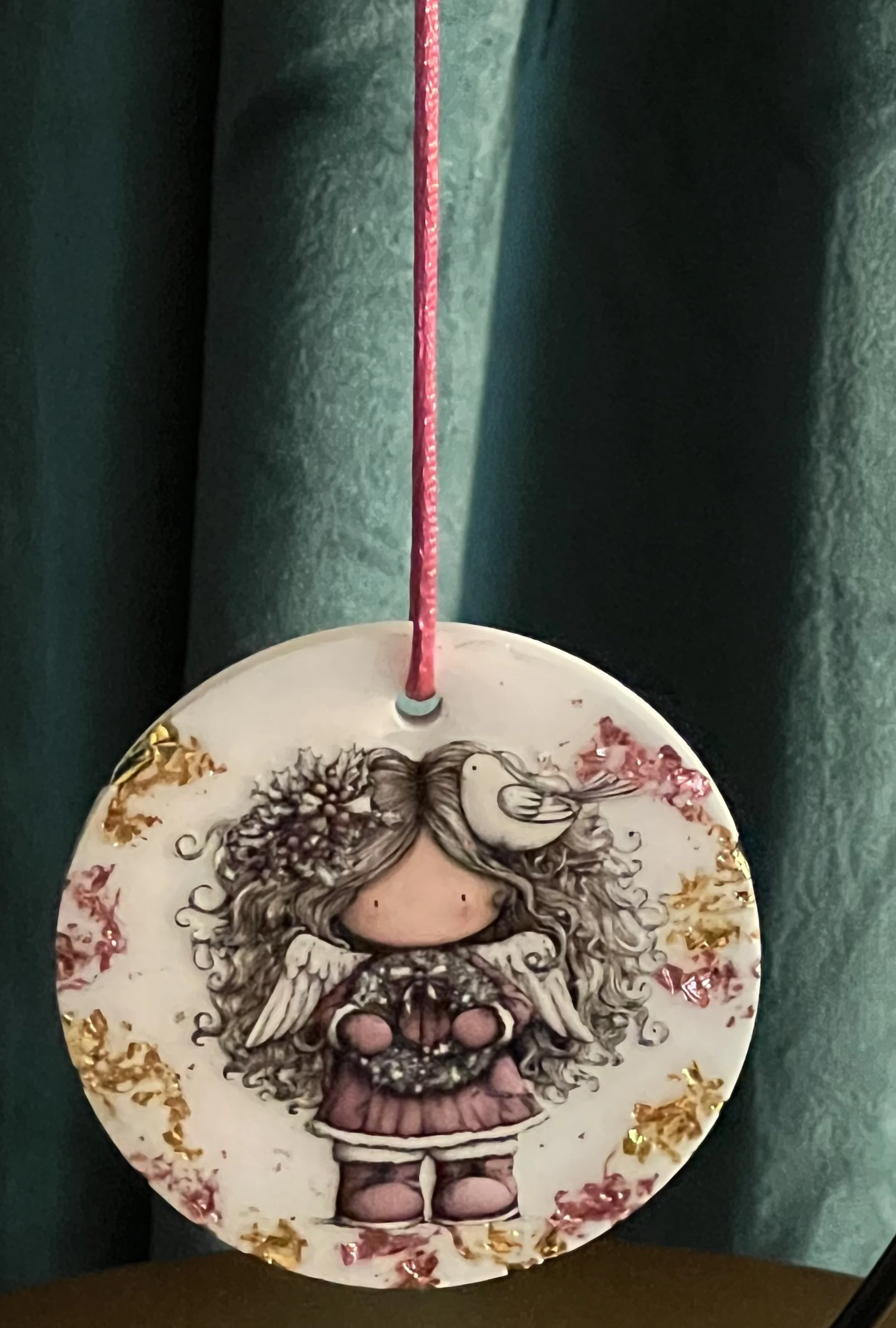 Whimsical Angel Holding A Wreath Ornament
