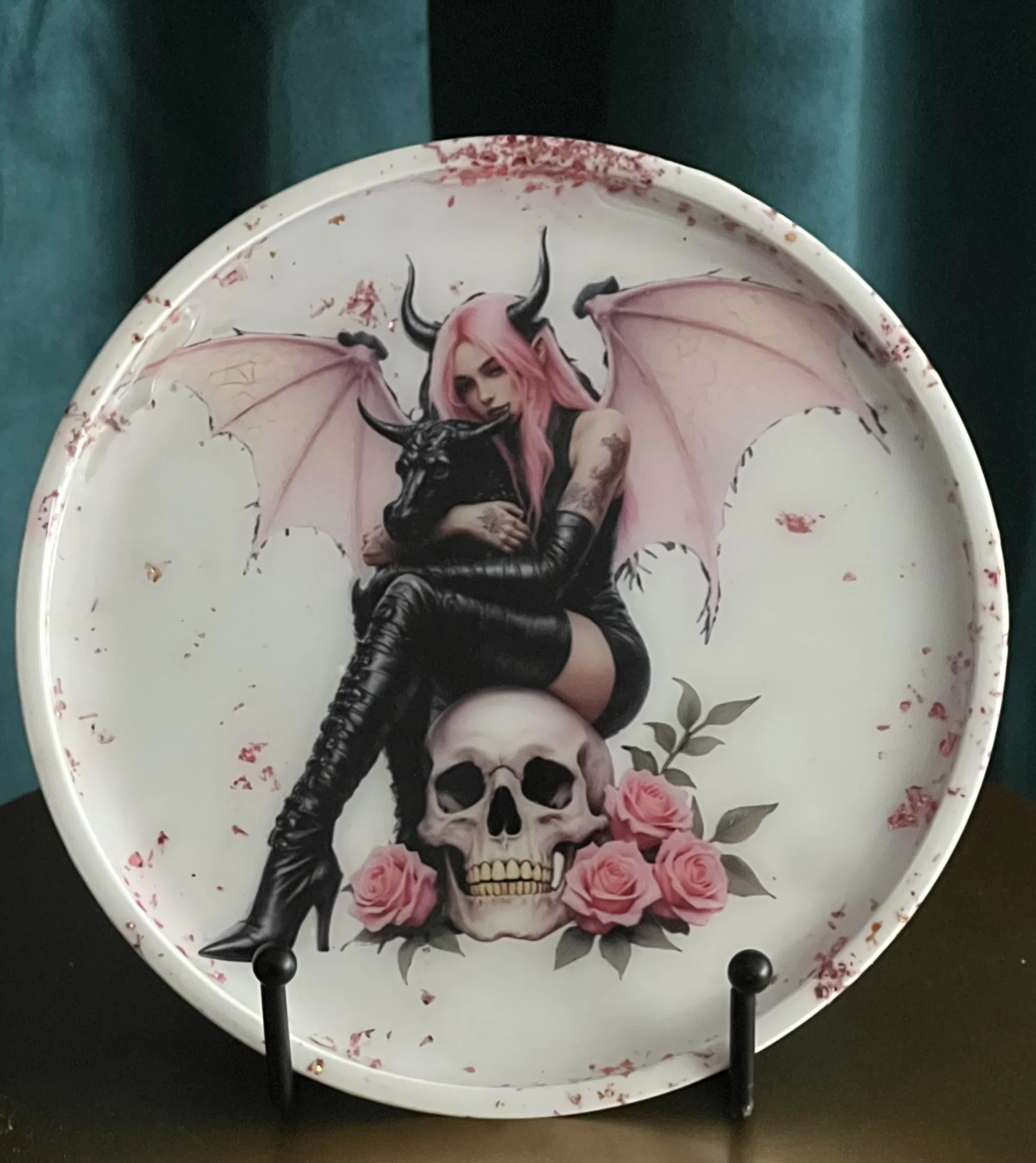 Gothic Horned Fairy, Dragon and Skull Decorative Tray