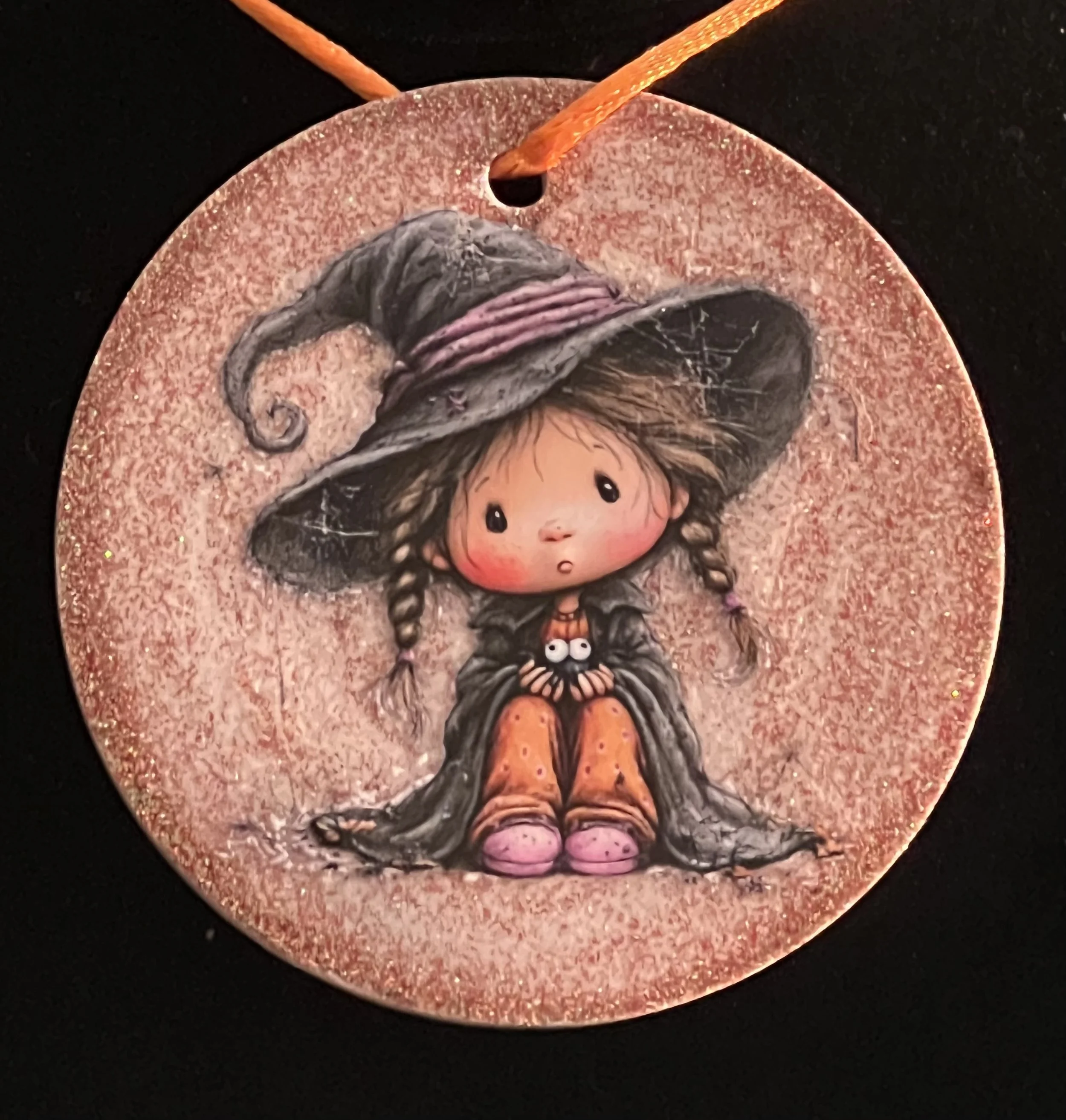 Whimsical Girl Holding Her Pet Spider Fall Ornament