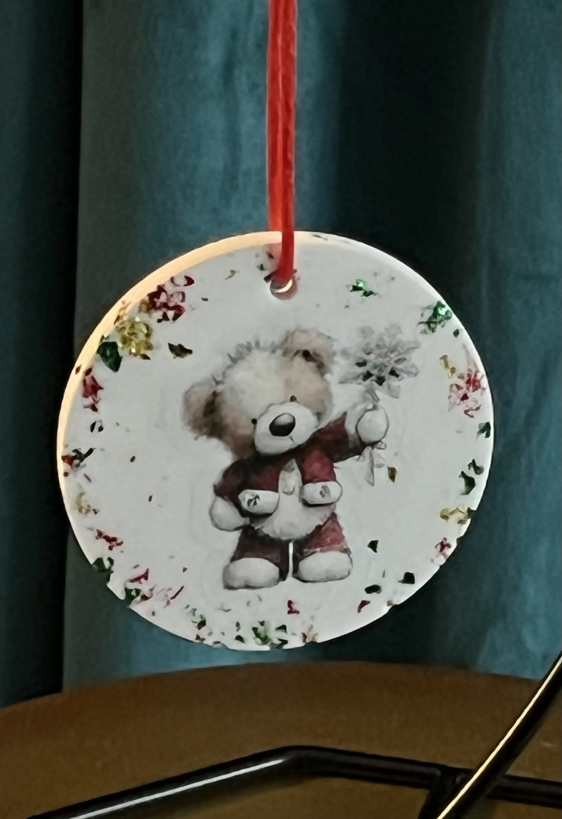 Festive Teddy Bear Holiday Ornament