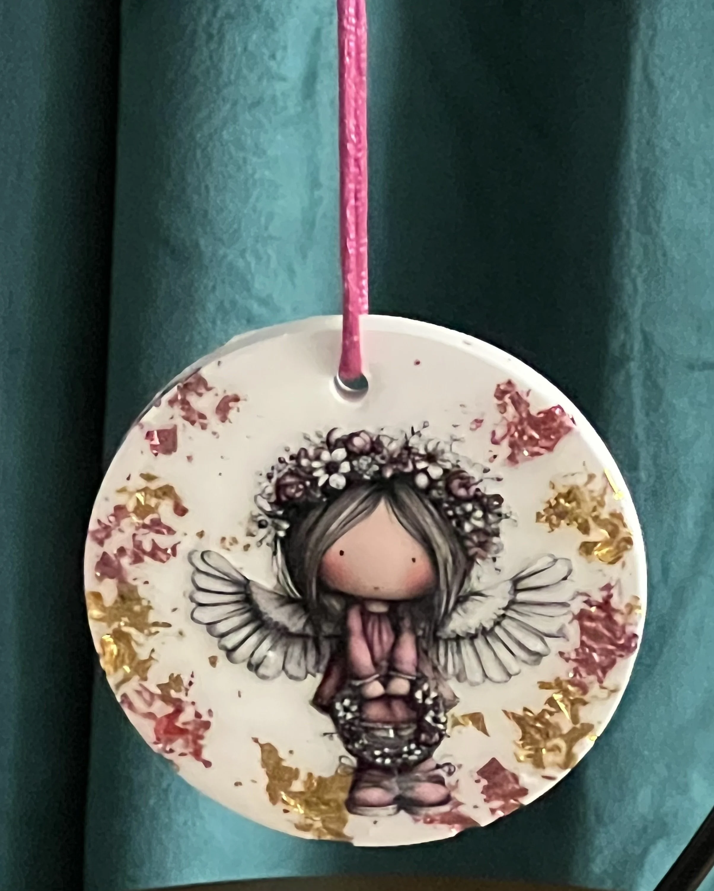 Handcrafted Angel Ornament with Floral Accents