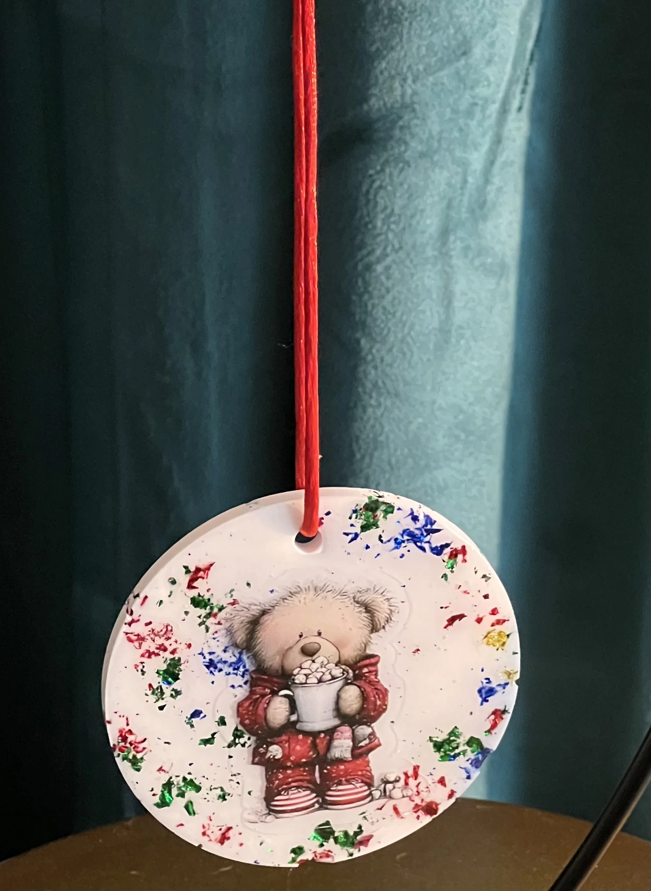 Festive Teddy Bear & Latte Ornament