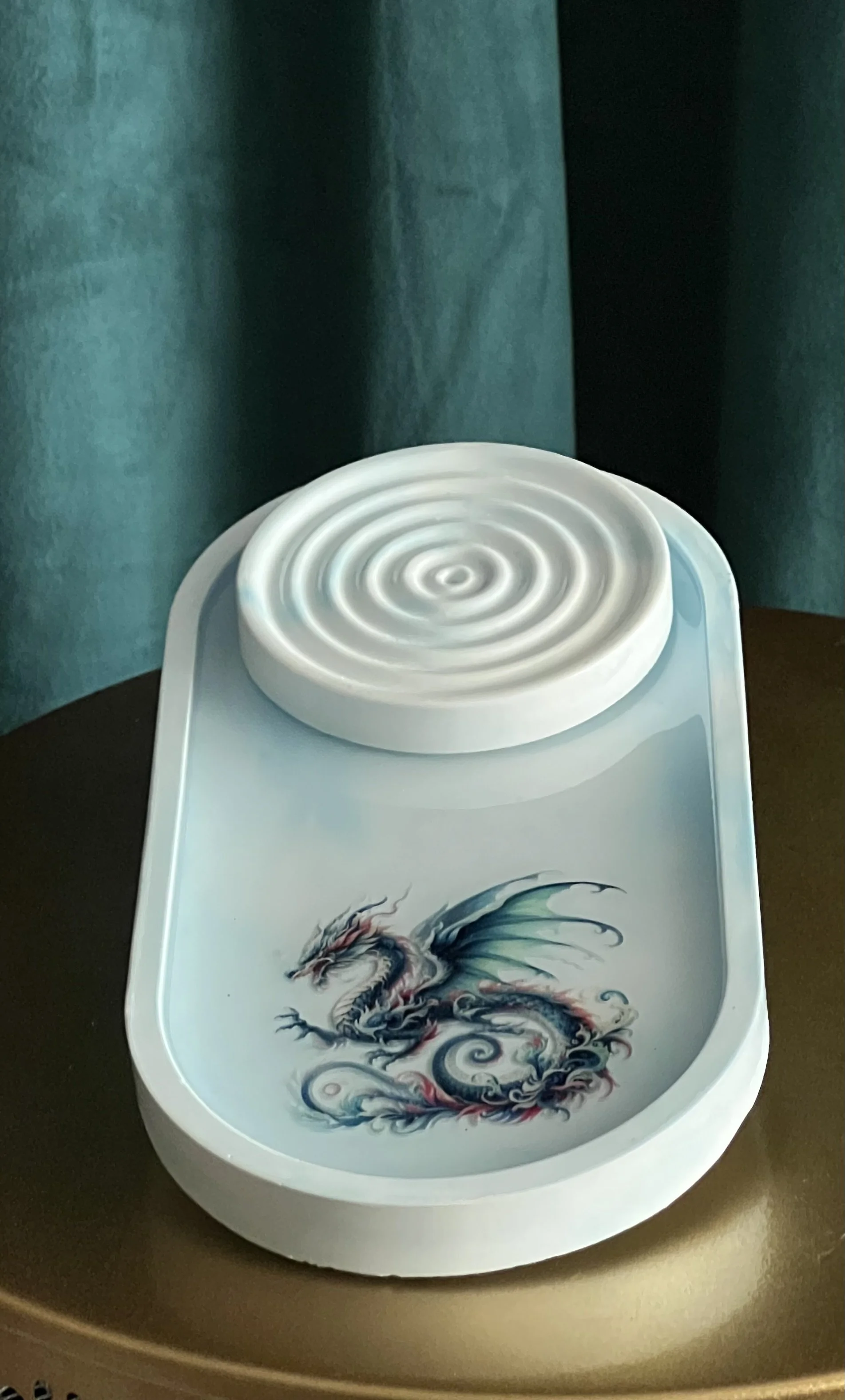 Dragon-Inspired Decorative Incense Burner and Tray