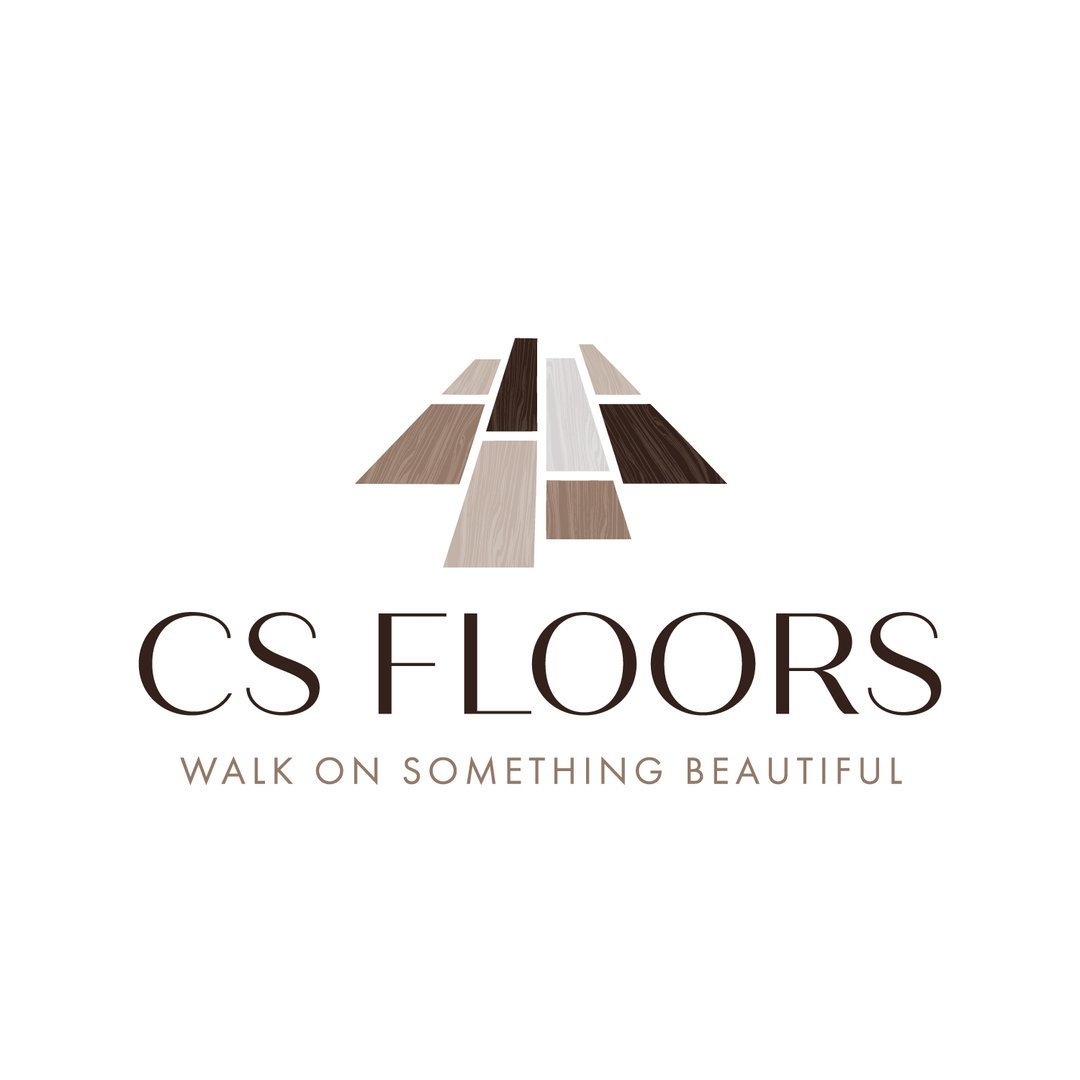 Logo for CS Floors featuring a stylized design of wooden planks in various shades and the tagline 'Walk on Something Beautiful'.