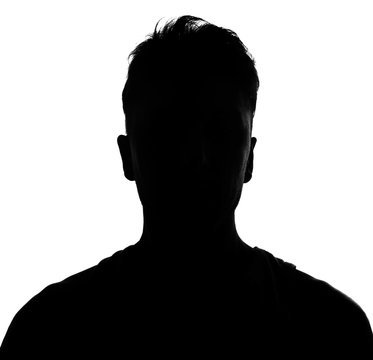 Silhouette of a person's head and shoulders against a white background