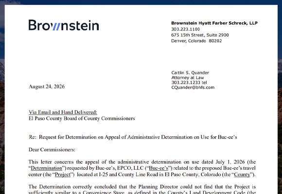 Brownstein lawyer letter to El Paso County Board of County Commissioners
