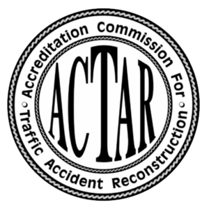 Seal of the Accreditation Commission for Traffic Accident Reconstruction (ACTAR) with black text and logo on a white background