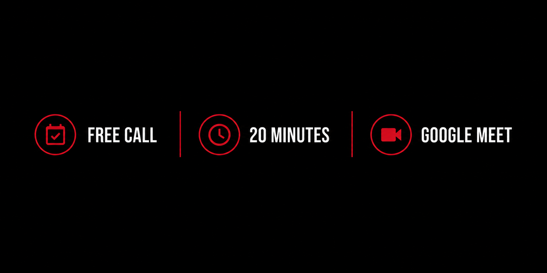 Icons showing a free 20-minute strategy call held over Google Meet.