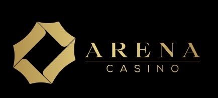 Logo for Arena Casino featuring a gold geometric icon and the text 'ARENA CASINO' on a black background.