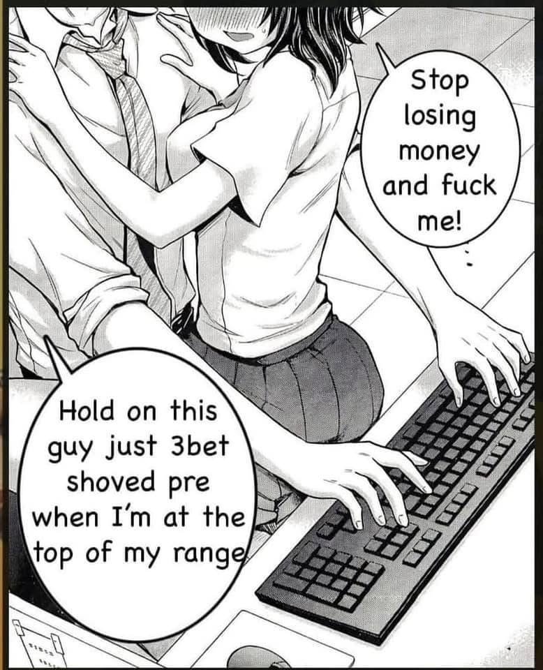 Two girls in school uniforms engaging in a heated exchange at a computer desk, with one girl grabbing the other's shirt.