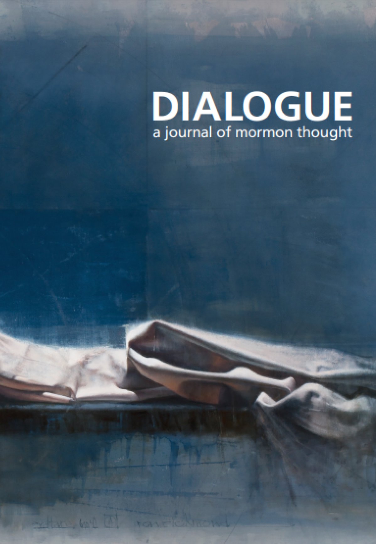 Cover of a magazine titled 'DIALOGUE: a journal of mormon thought' with a blue background and a folded paper at the bottom.
