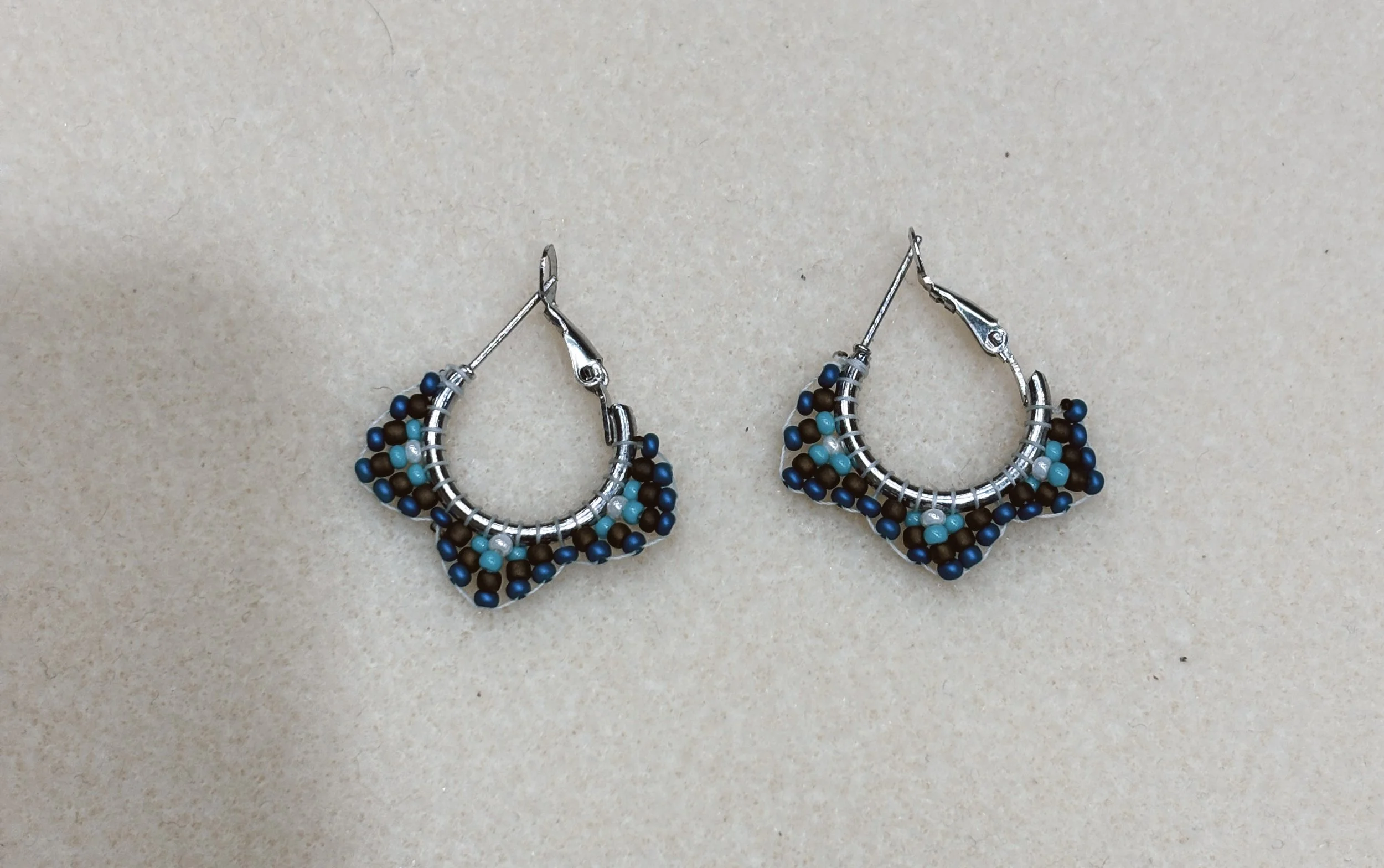 Beaded Hoop Earrings "Teal Stars"