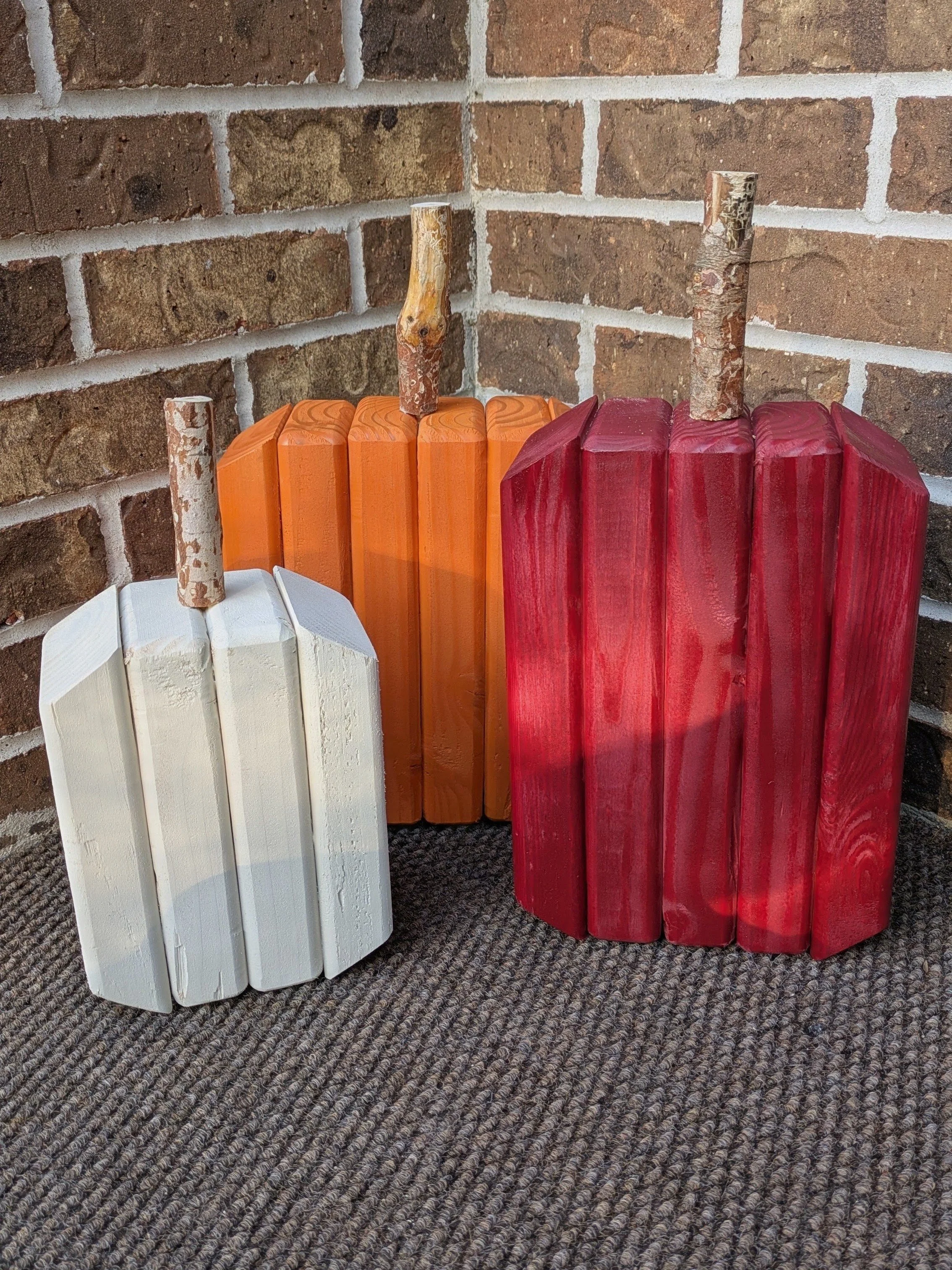 Rustic Solid Wood Porch Pumpkins (Set of 3)