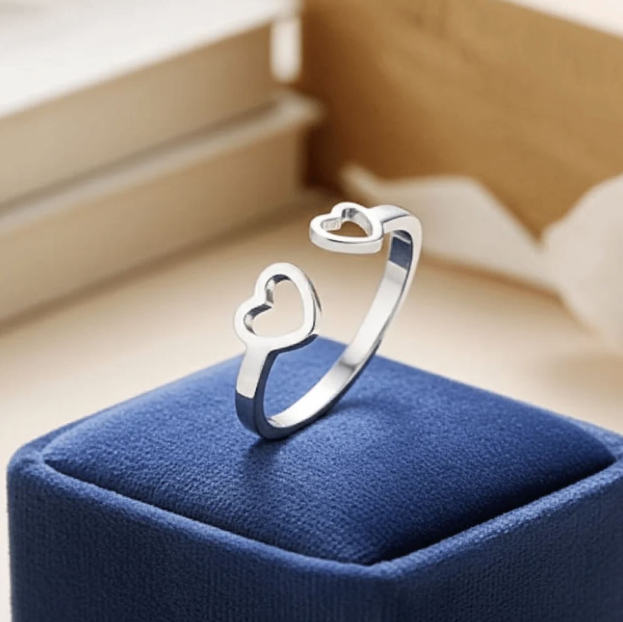 Two Hearts Stainless Steel Open Ring