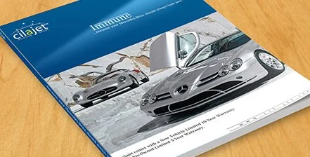 Brochure titled 'immune' featuring a silver car in a snowy landscape.