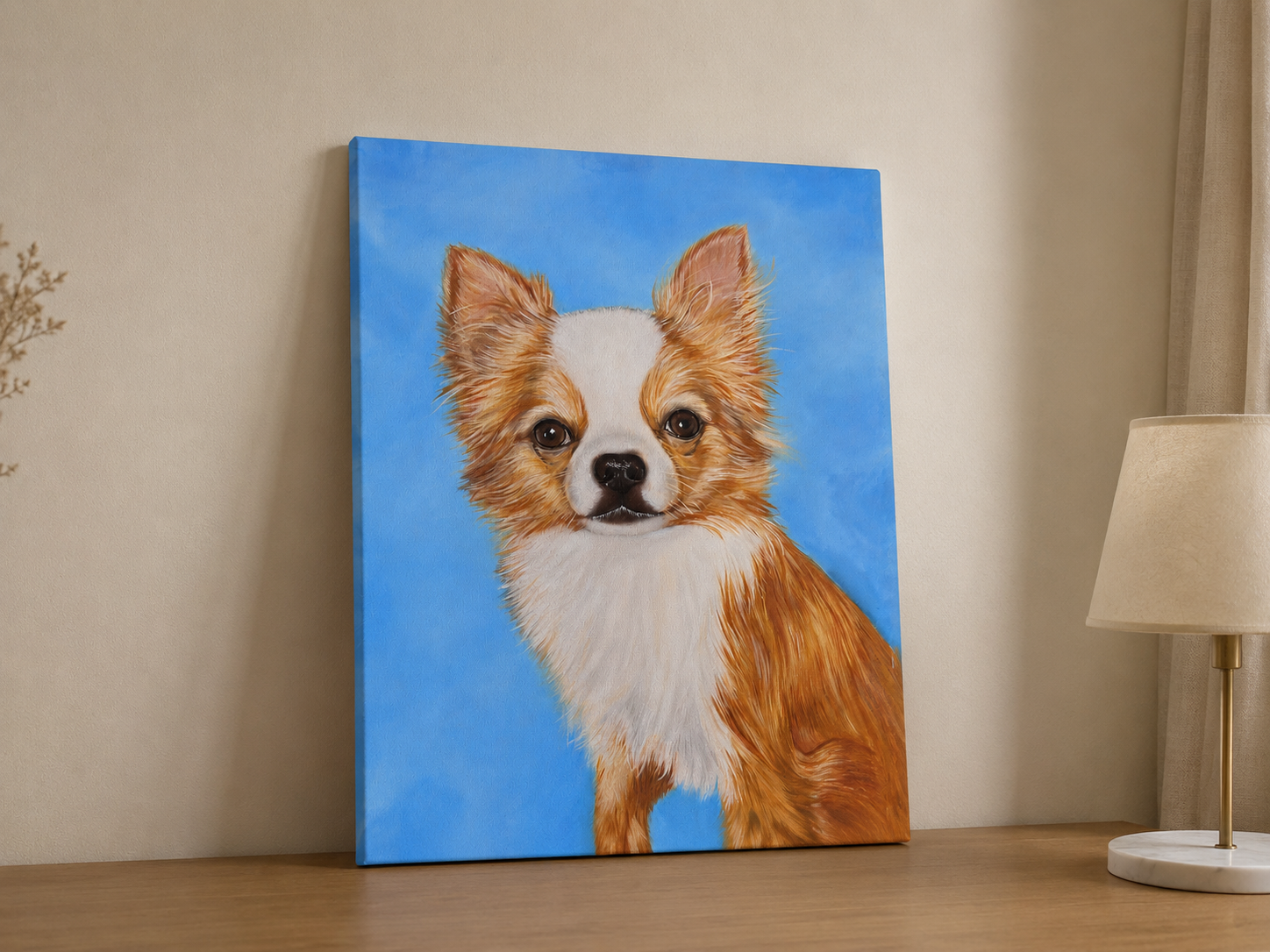Pintura realista de perro sobre lienzo