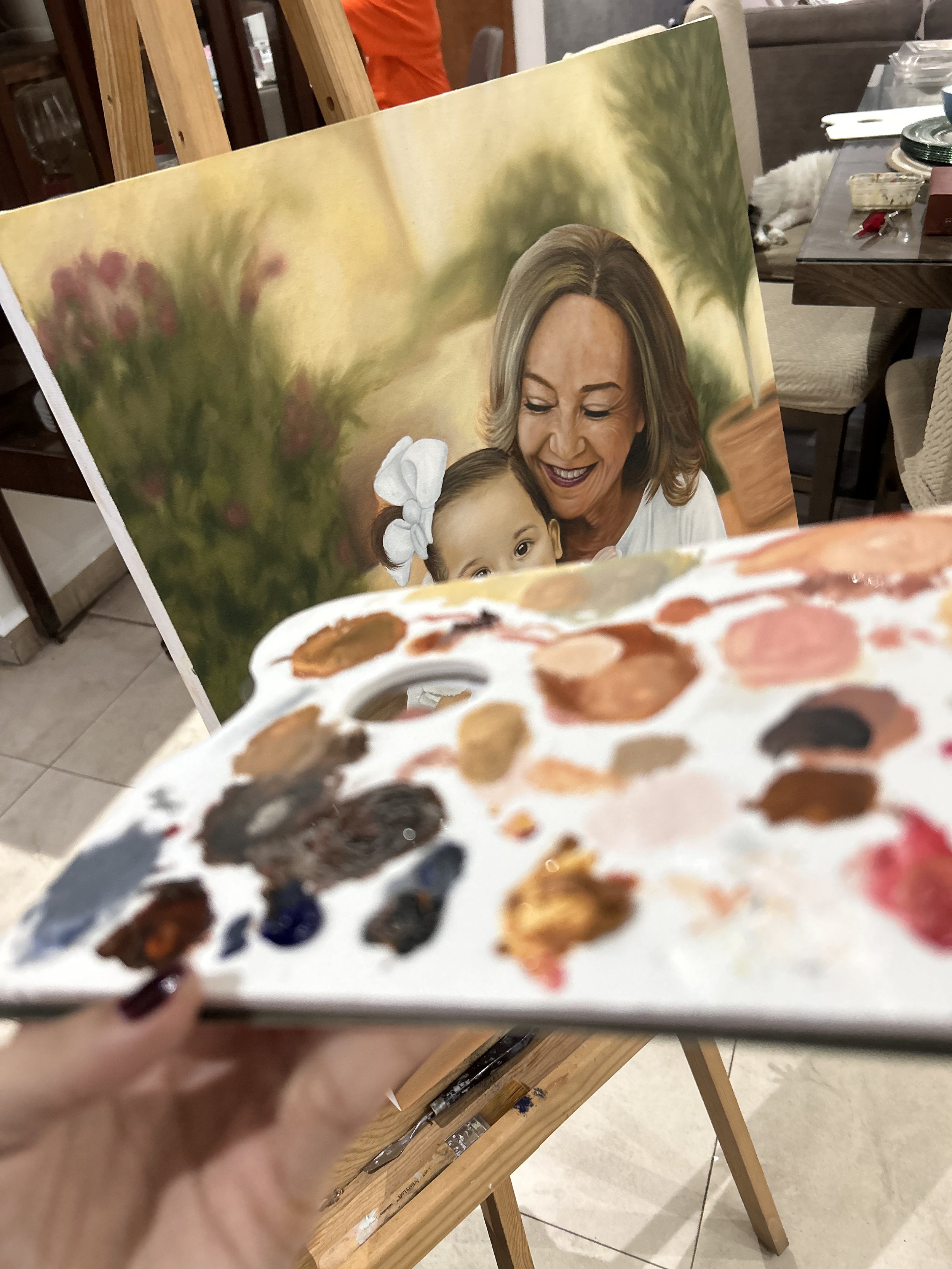 Retrato personalizado de mujer pintado a mano al óleo sobre lienzo por Elmi Lopezmalo Art.
