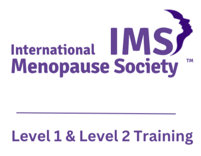 Logo of the International Menopause Society featuring a stylized bird and text for Level 1 and Level 2 training.