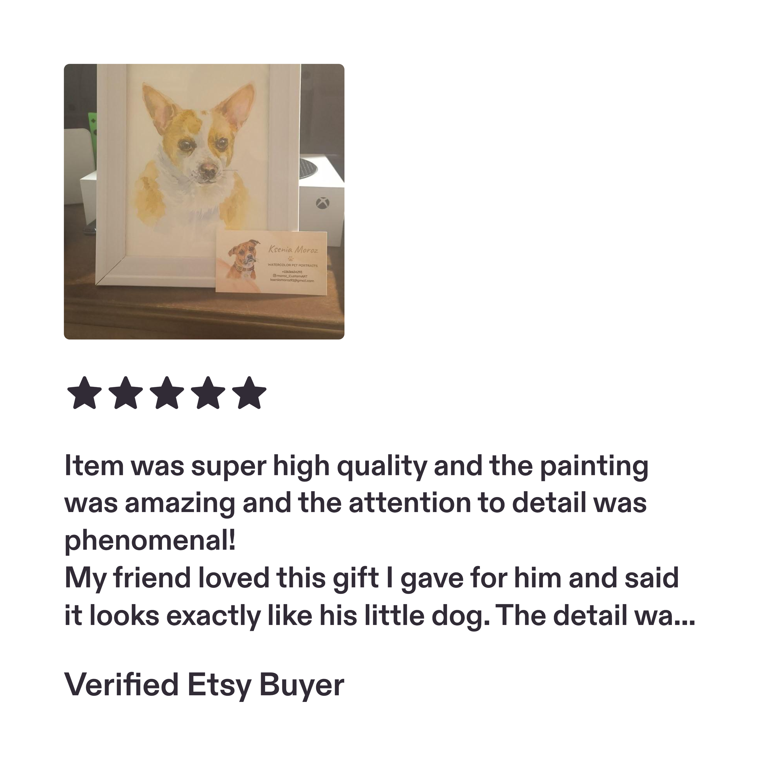 Hand-painted custom French Bulldog watercolor portrait in a white frame.