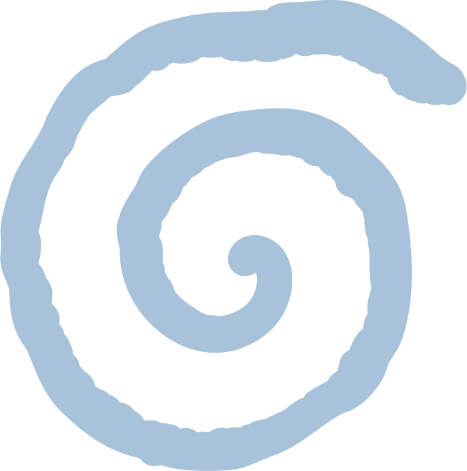 Stylized illustration of a blue spiral shape.