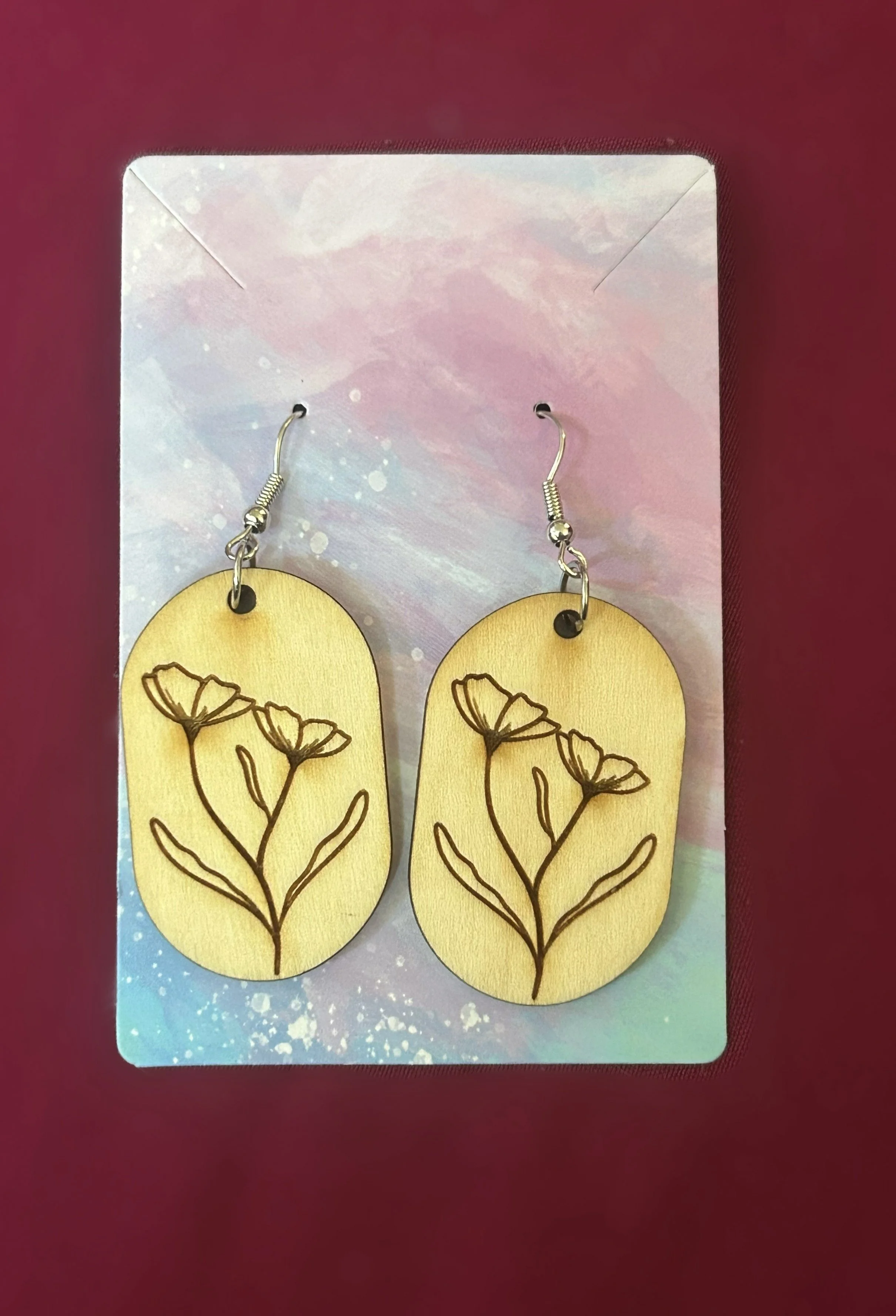 WILDFLOWER WOOD BURNED EARRINGS