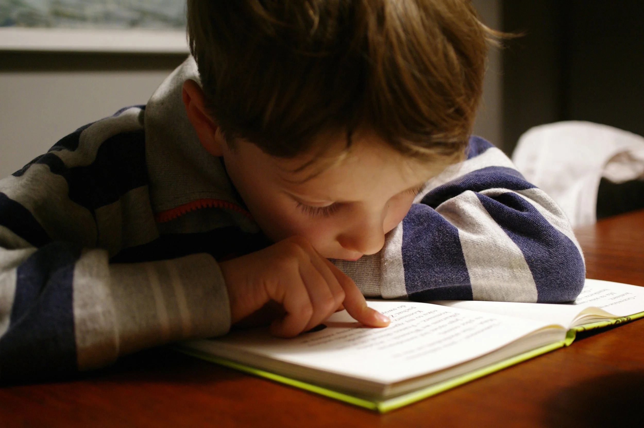 Dyslexic child learning to read, write and spell.