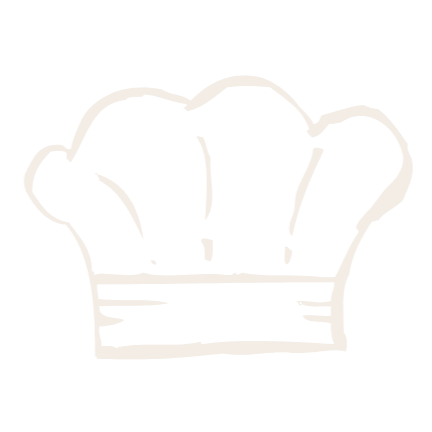 White chalk drawing of a chef's hat on a black background.