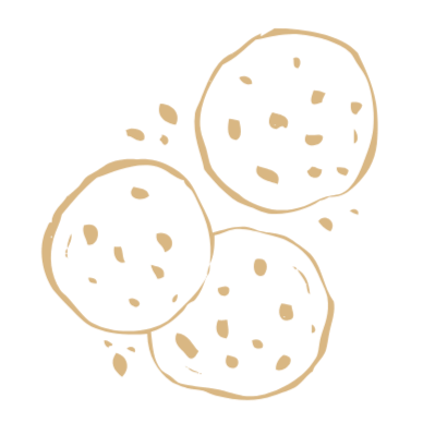 Drawing of three cookies with small chocolate chips.