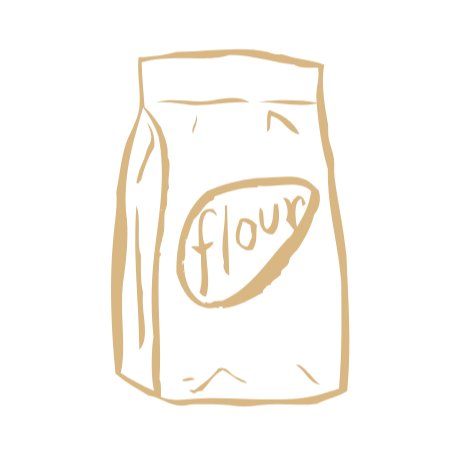 Drawing of a brown paper bag of flour with the word 'flour' on the front.