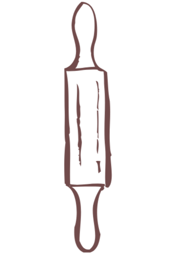 Drawing of a rolling pin with handles on both ends.