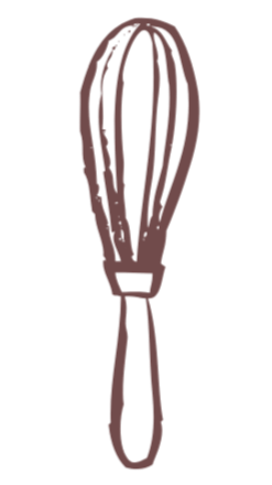 Drawing of a kitchen whisk with a rounded handle and wire loops.