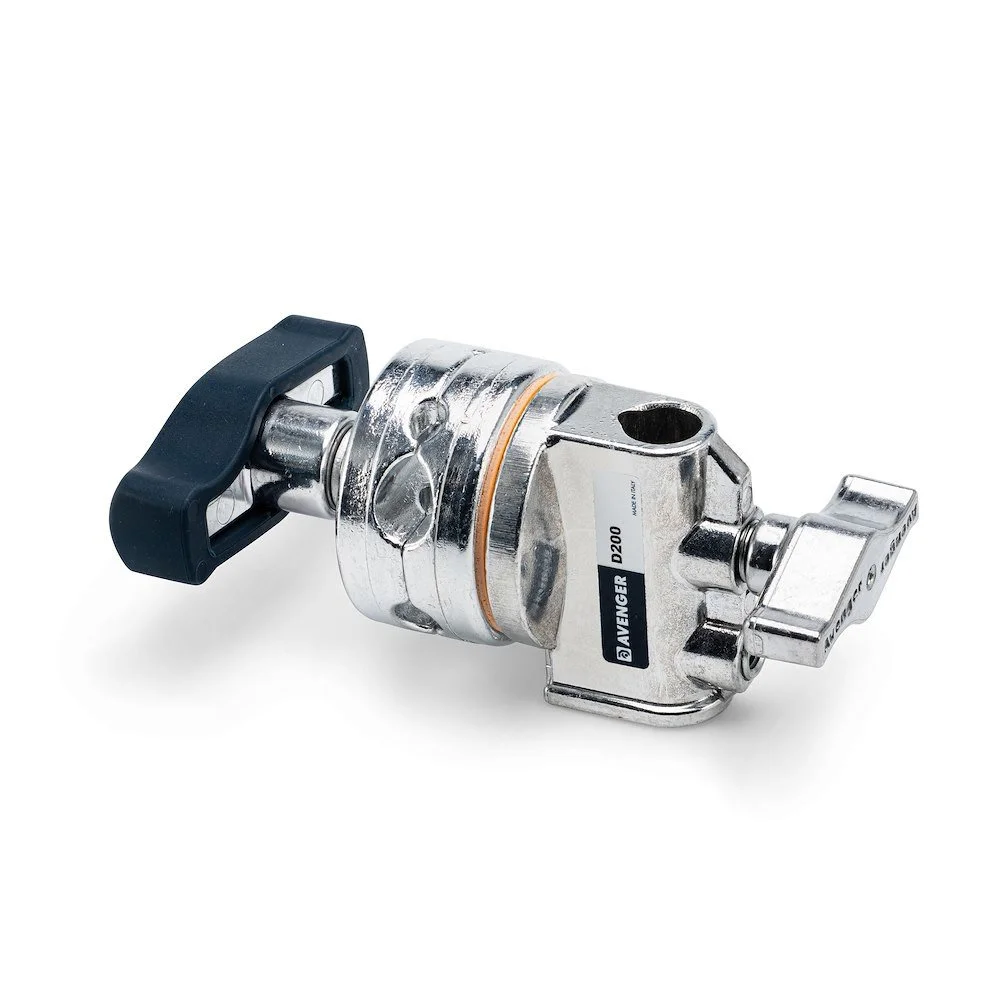 A metallic fire hose valve with a black handle and labeled 'Avenger D200'.