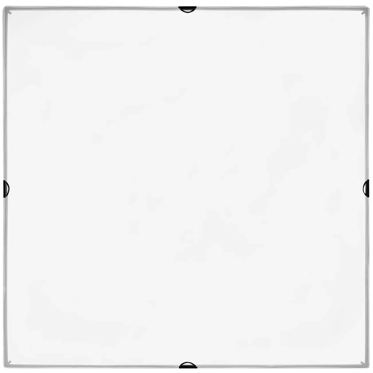 A large white projection screen with black handles on each side, mounted on a frame.
