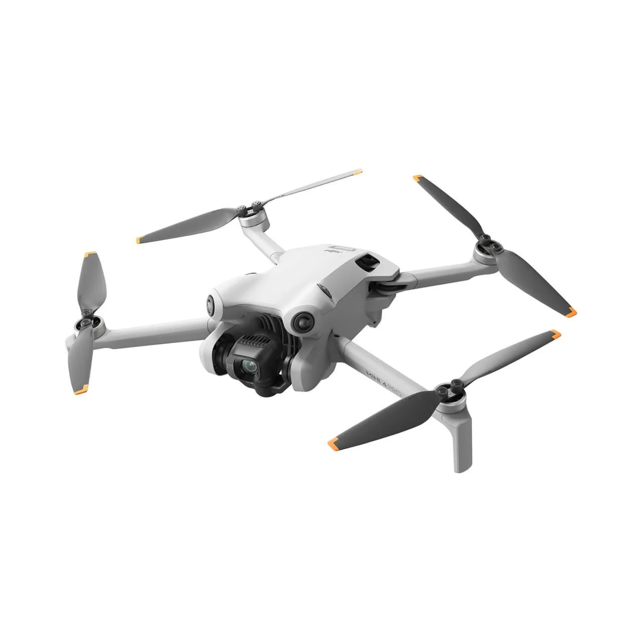 A white drone with four propellers and a camera attached underneath.