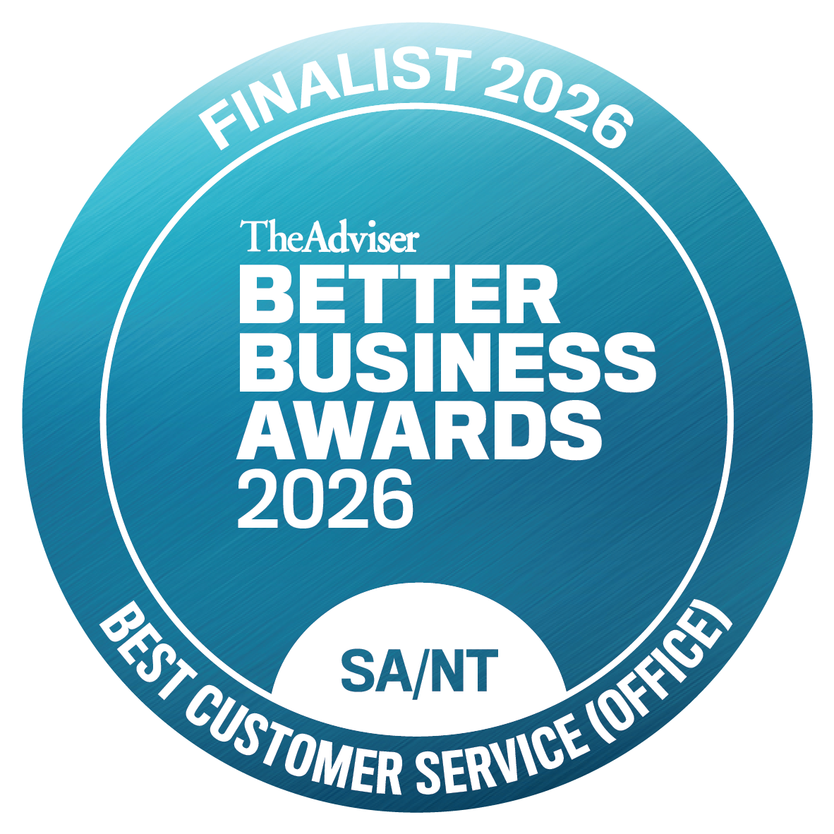 Badge for The Adviser Better Business Awards 2026, Finalist 2026, Best Customer Service Office, SA/NT.