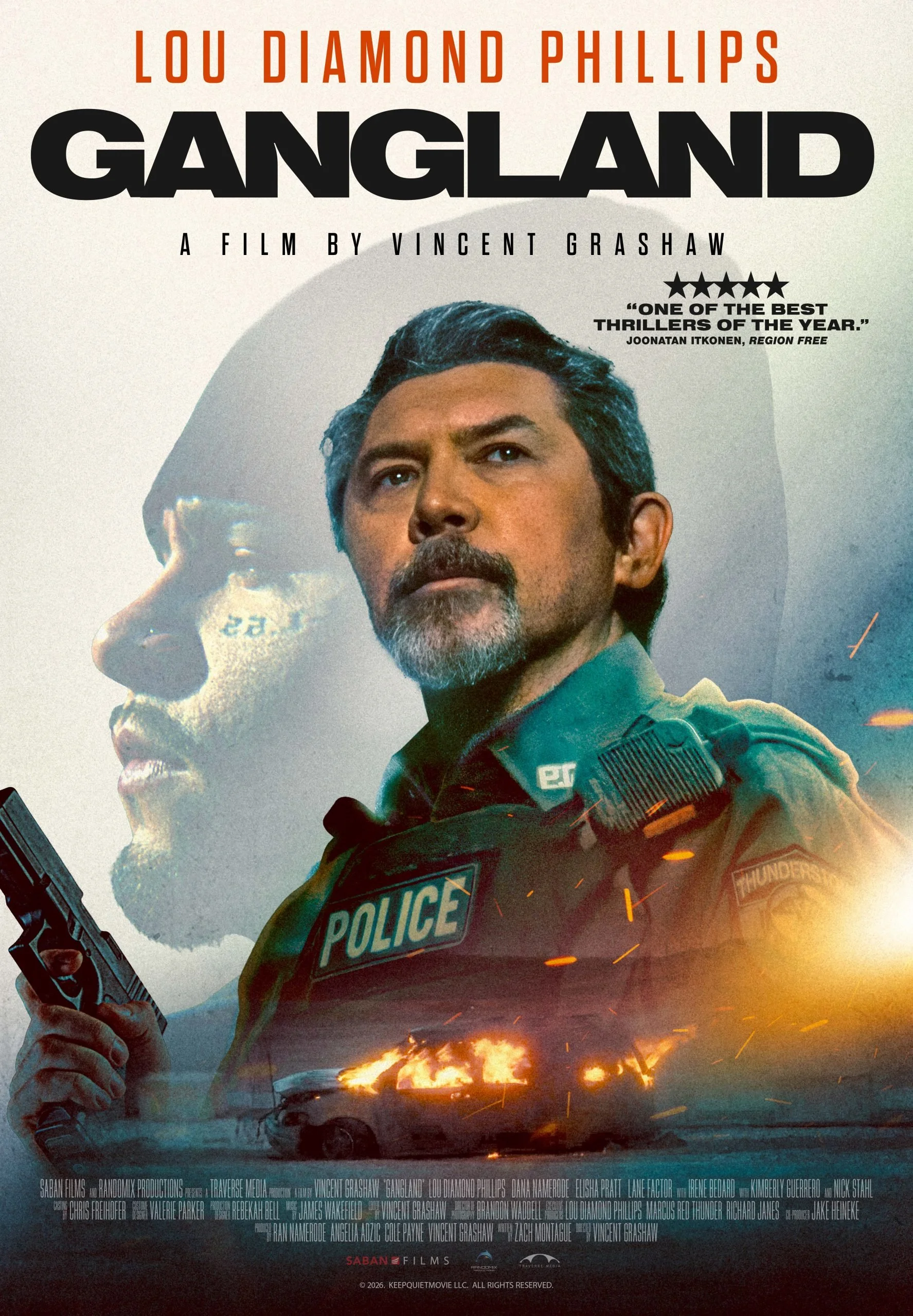 Gangland official movie poster starring Lou Diamond Phillips. Original motion picture score by James Wakefield.