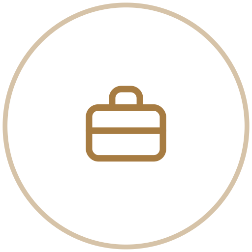 Icon of a briefcase inside a circle, representing business or work.