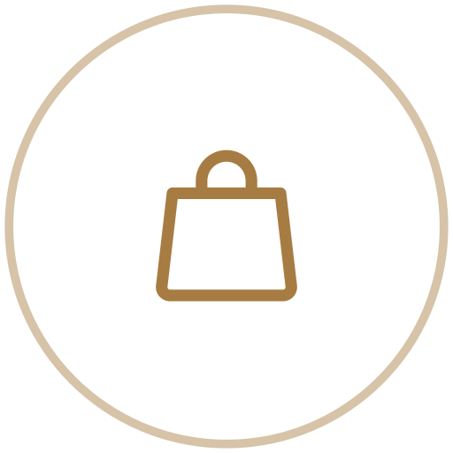 Icon of a shopping bag inside a circle, representing shopping or purchase.