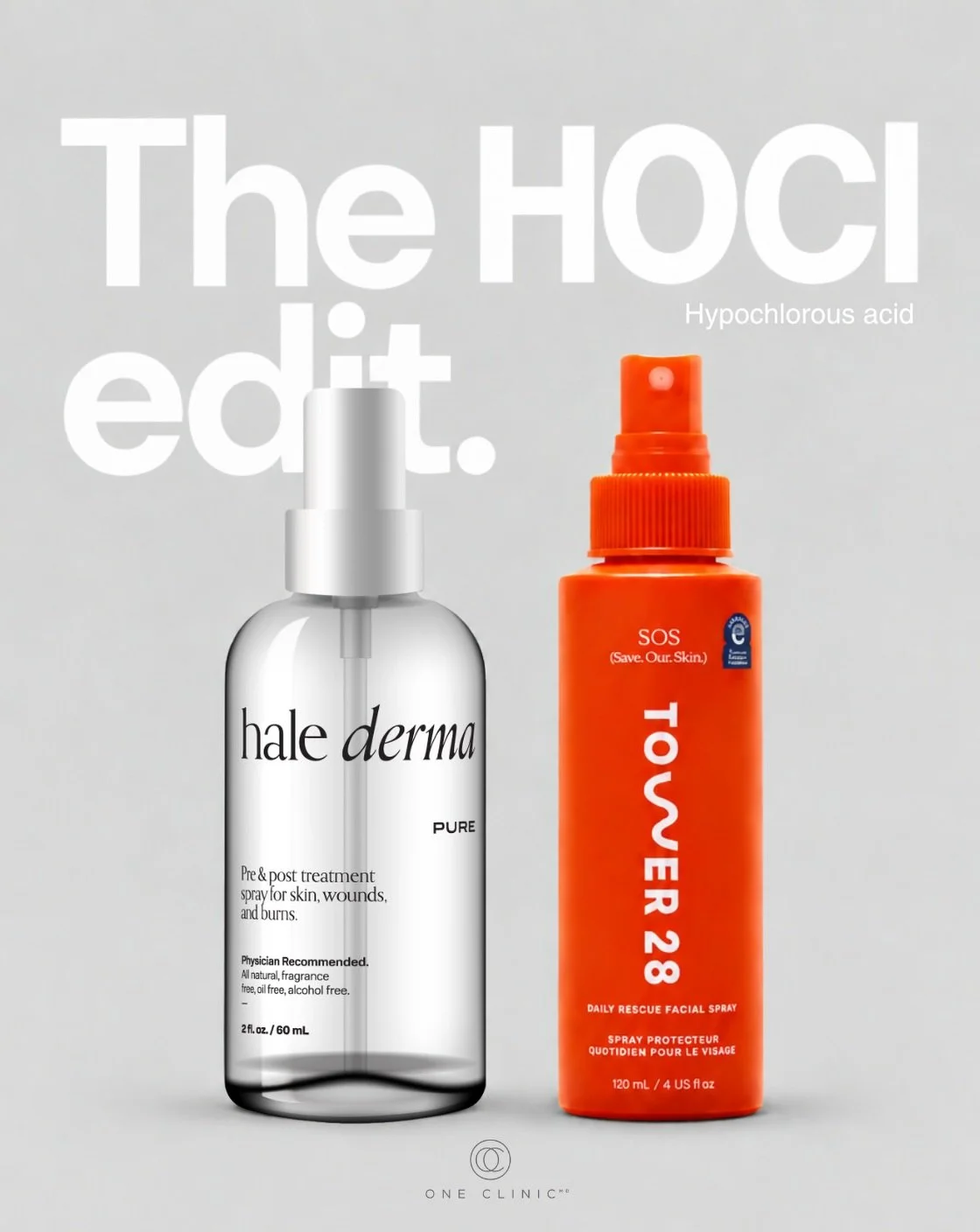 The HOCl edit. 

A closer look at two skin mists&mdash;and why Hale Derma has a place on our shelves.

Swipe for the comparison!

🛒 Shop: ShopOneClinicMD.com⁣⁣⁣⁣⁣⁣⠀⁣

#hypochlorousacid #halederma #medicalgradeskincare