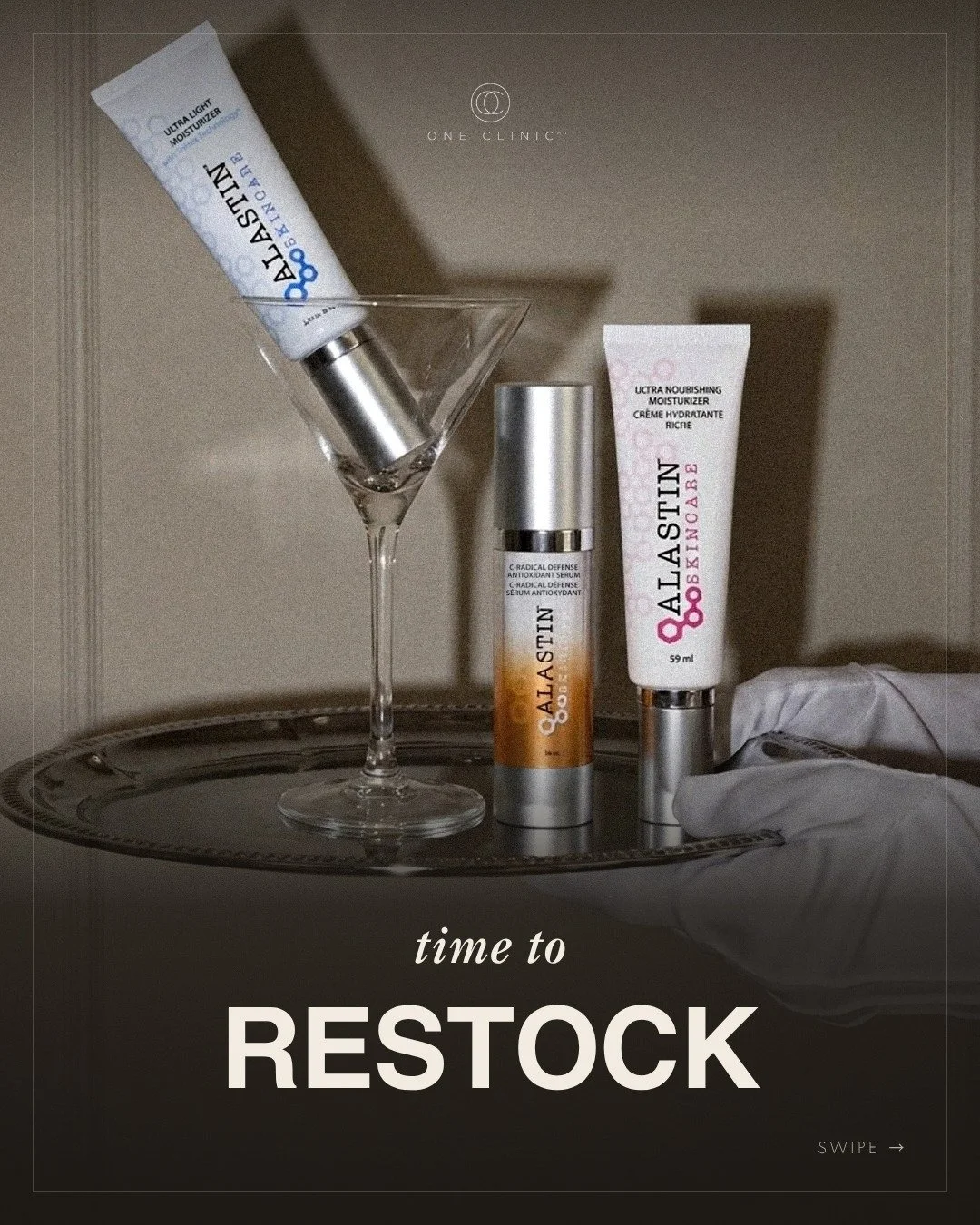 Consider this your sign to restock✨

Your October skincare purchase comes with a complimentary ALASTIN treat:

$150+ &rarr; Ultra Light or Ultra Nourishing Moisturizer, your choice (29 mL).
$250+ &rarr; C-Radical Defense Antioxidant Serum (15 mL).

A