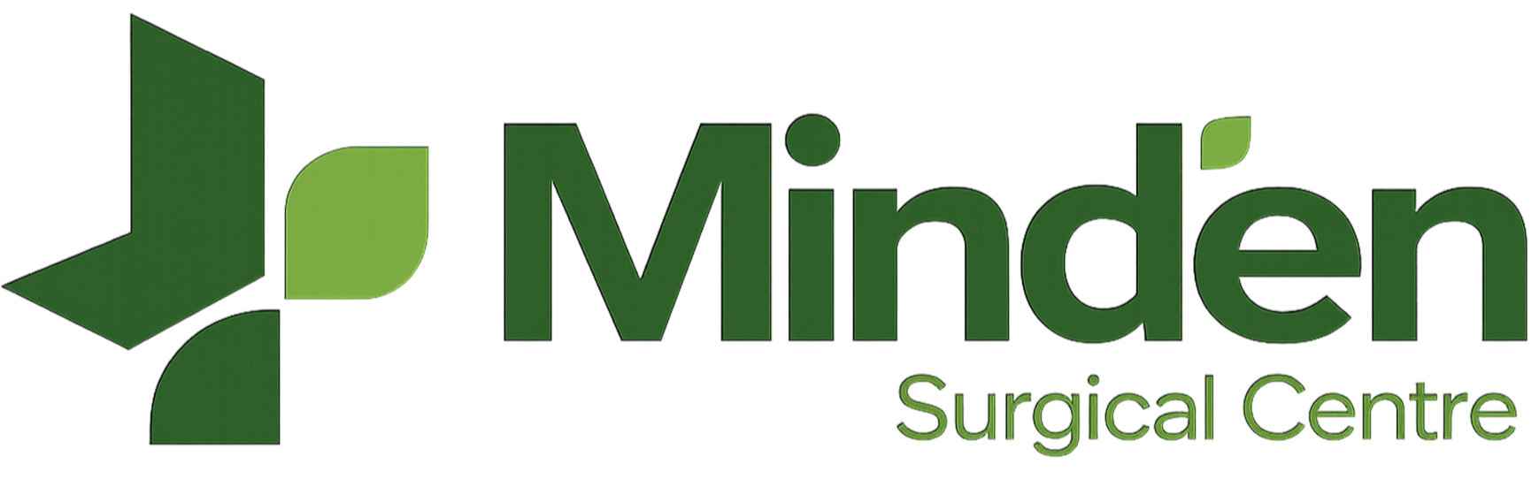 Logo for Minden Surgical Centre with a stylized green medical cross and the text 'Minden' in large green letters, with 'Surgical Centre' in smaller green letters underneath.