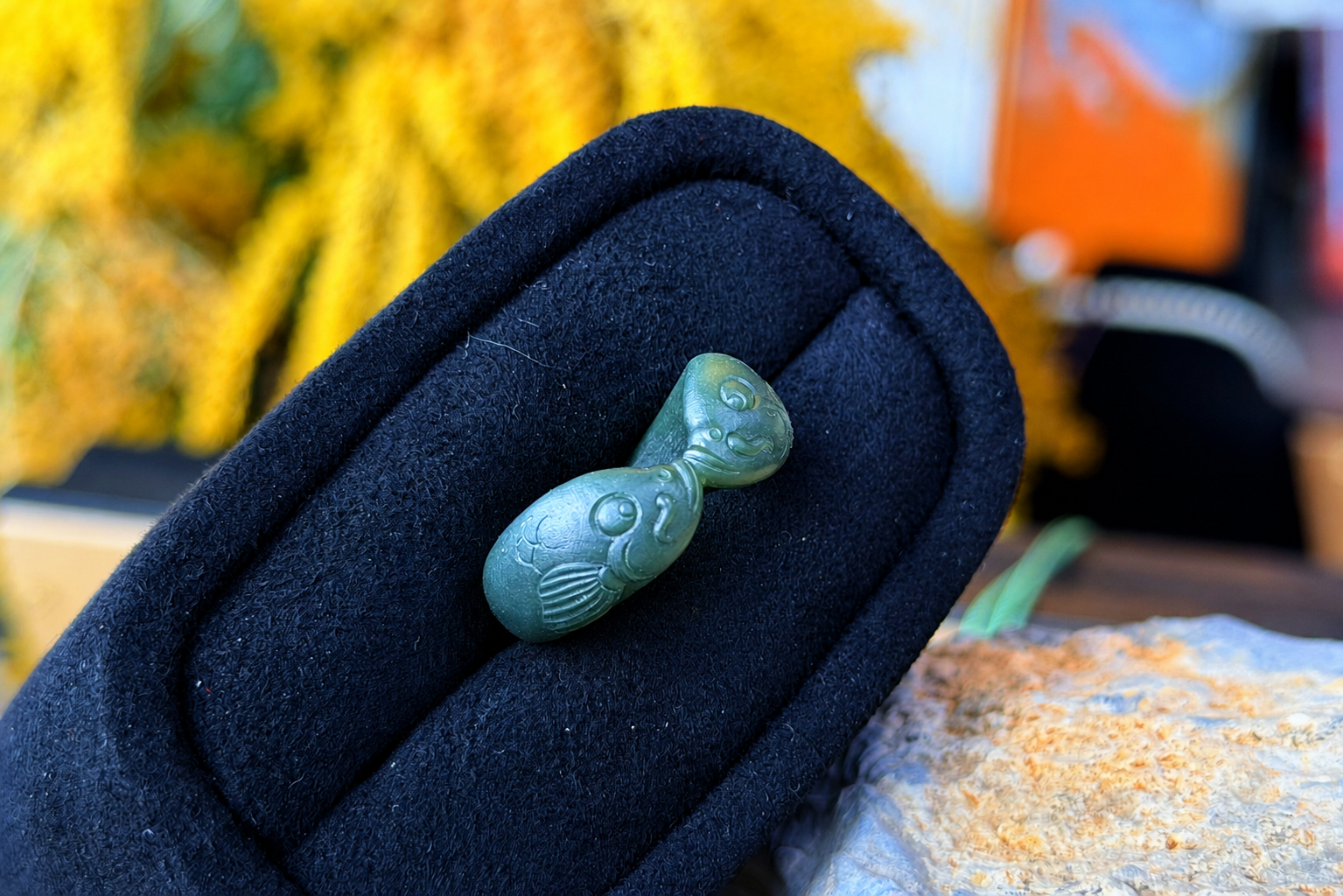 Double Fish Matte Agate Ring