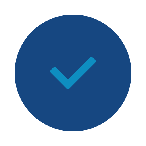 A blue circular icon with a checkmark in the center.