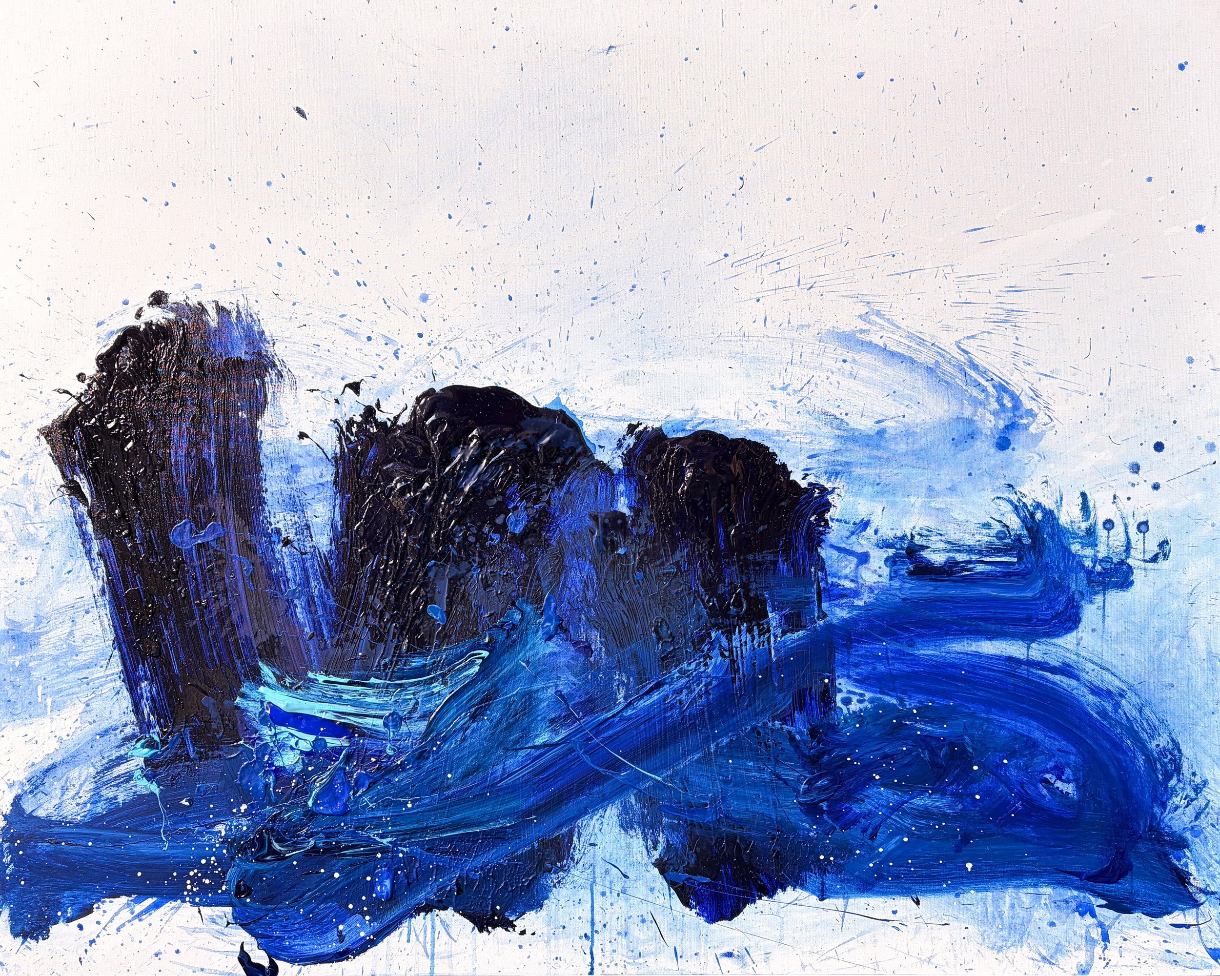 Three Weights: Cohesion by Australian contemporary artist Martin Ding. Abstract acrylic painting exploring weight, space and gravity.