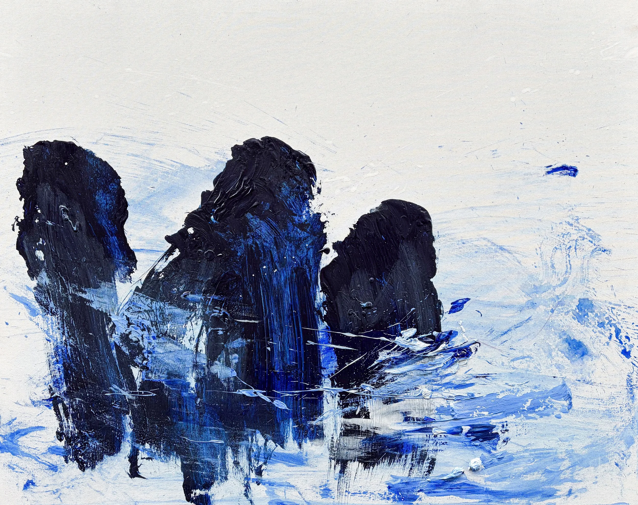Three Weights: Emergence by Australian contemporary artist Martin Ding. Abstract acrylic painting exploring weight, space and gravity.