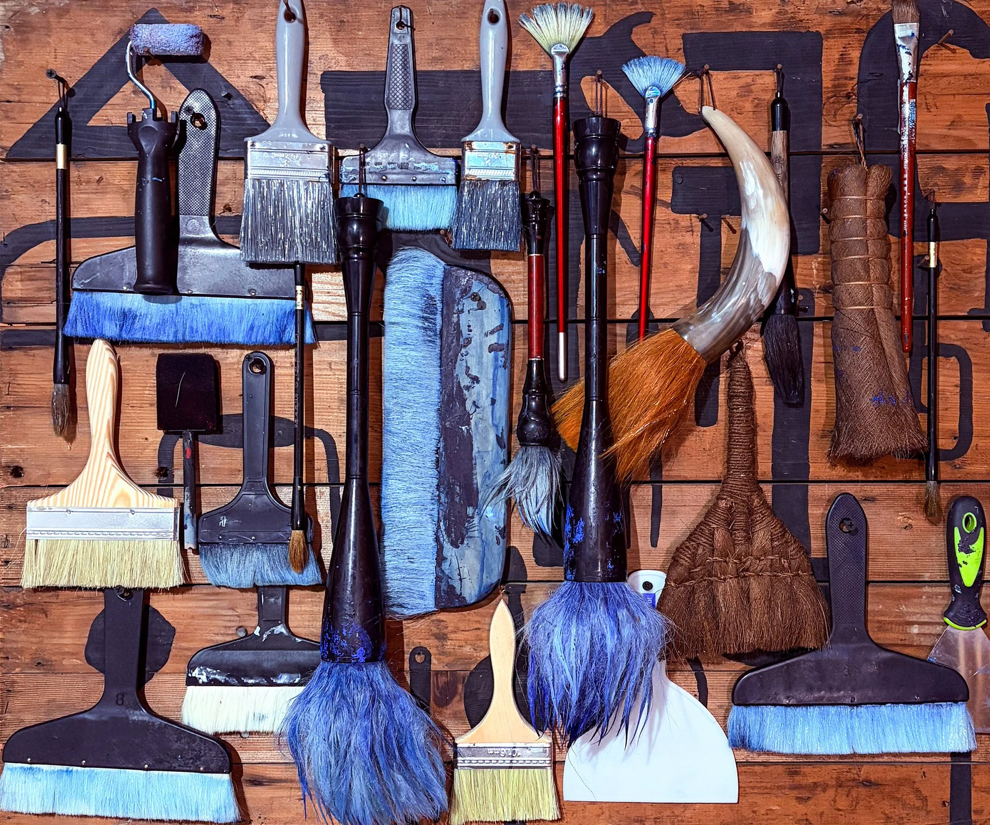 Studio tools and brushes used by Australian contemporary artist Martin Ding.