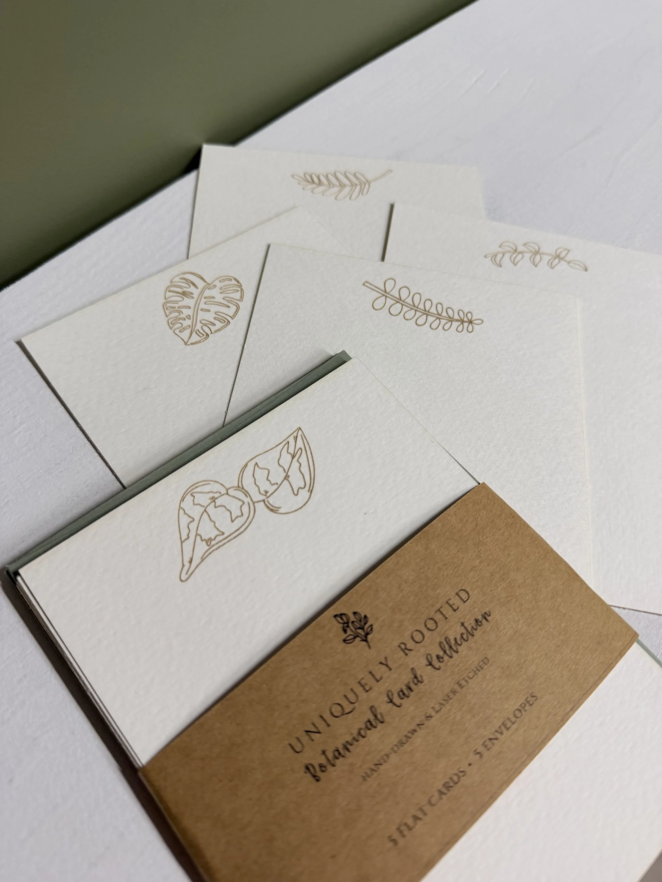 Botanical Etched Notecard Set | Leaves | 5 Cards + Envelopes