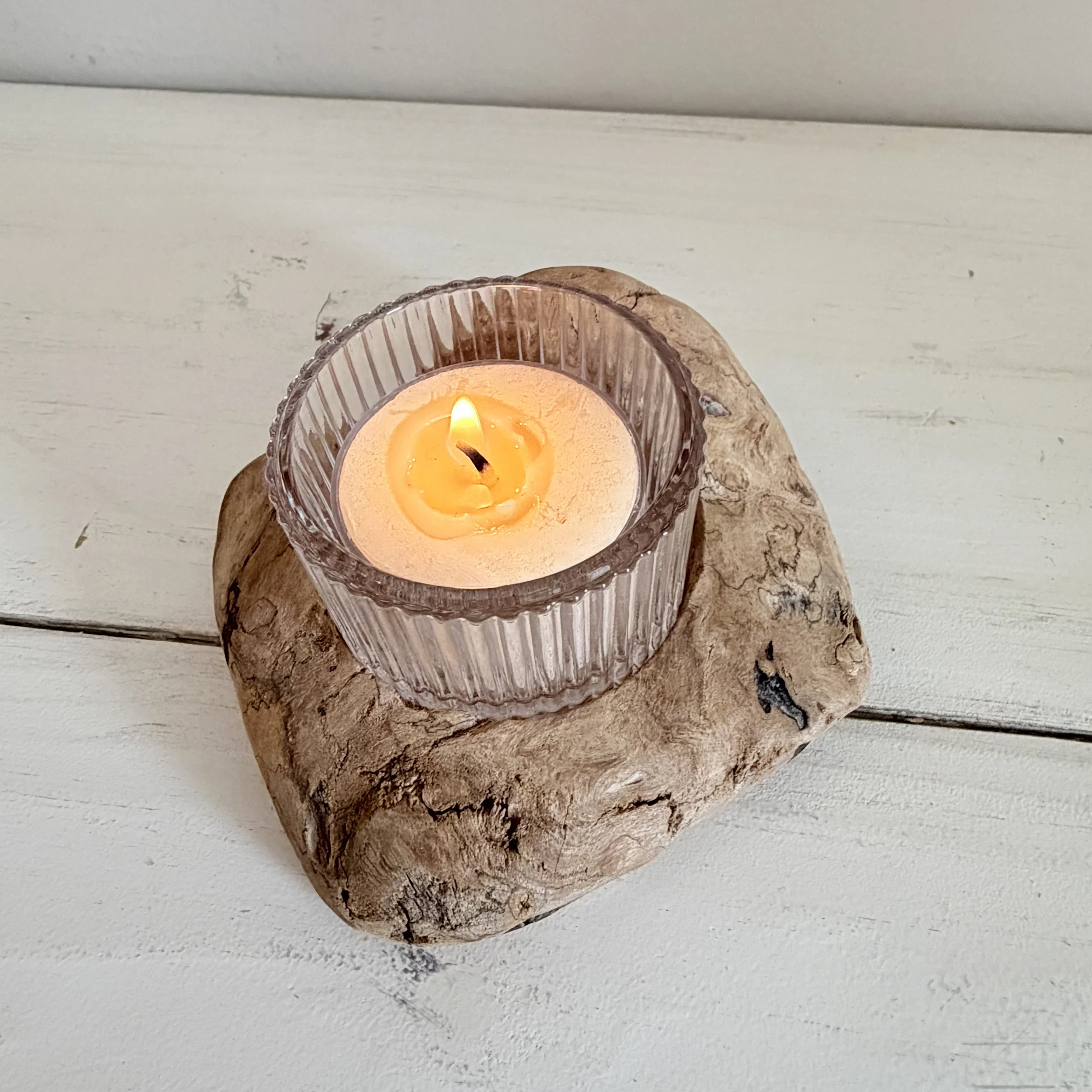 Single-Candle Sculptural Driftwood Holder