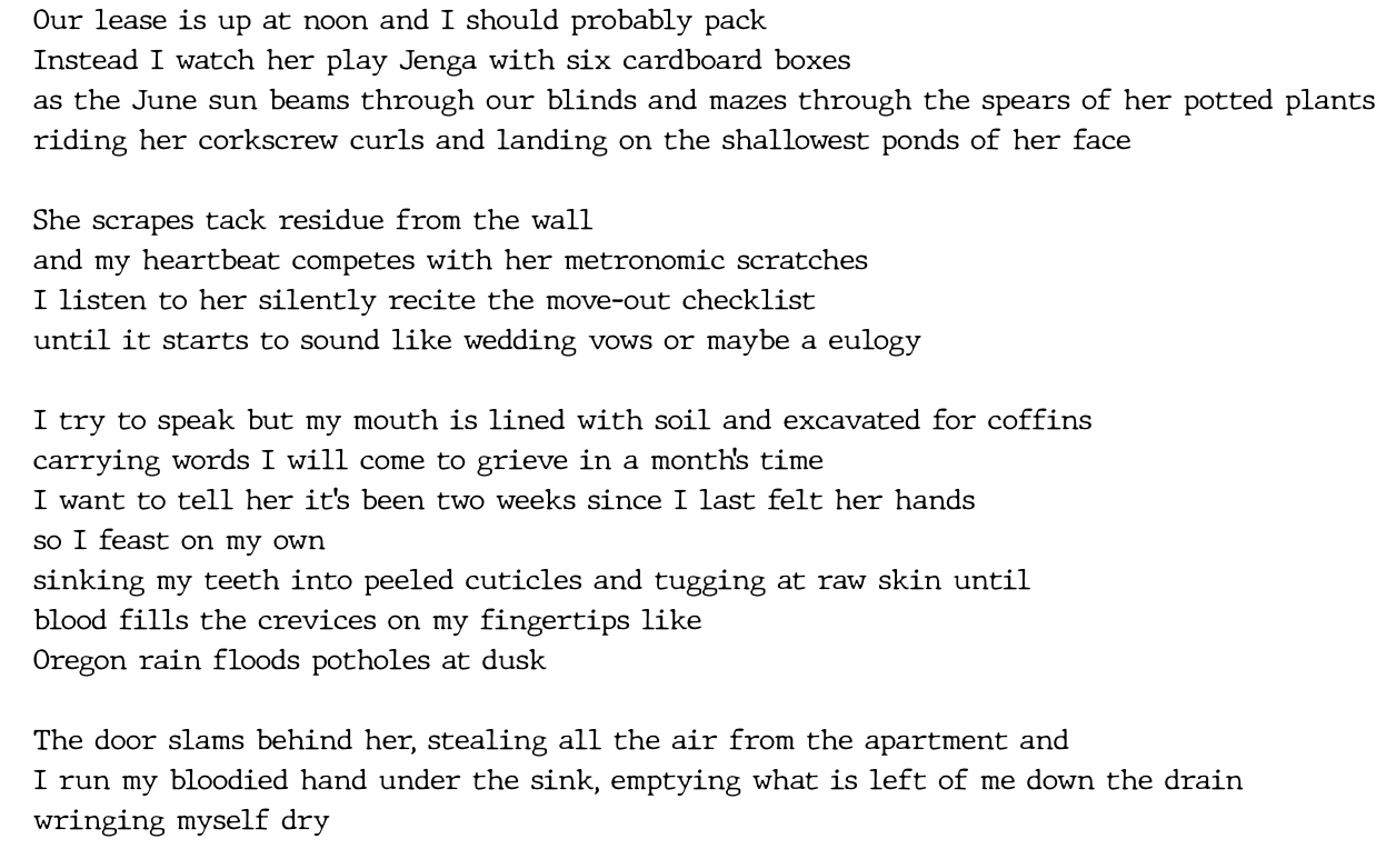 A typed poem expressing feelings of longing, contemplation, and loss.