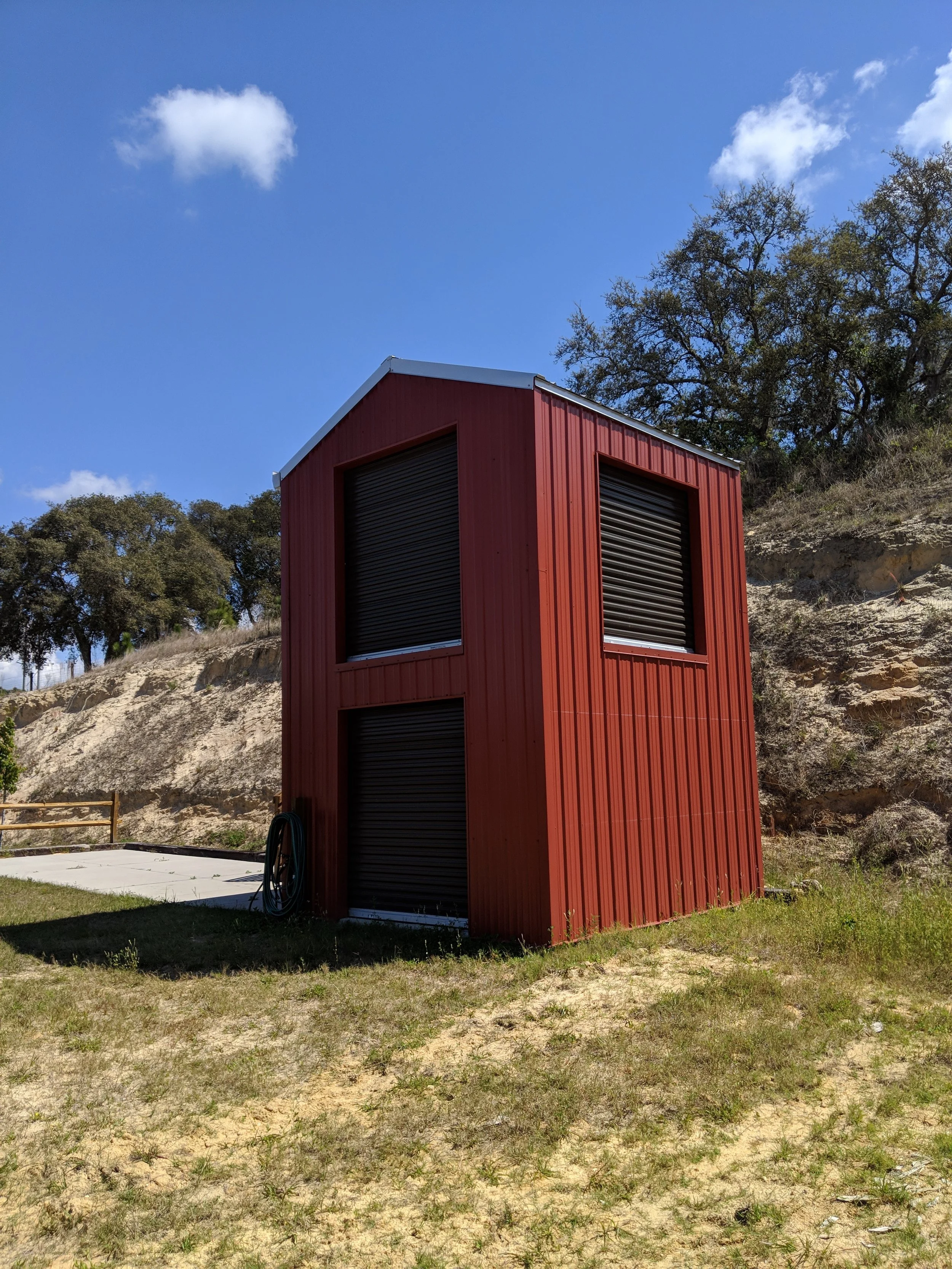 Metal farm storage with mezzanine floor.